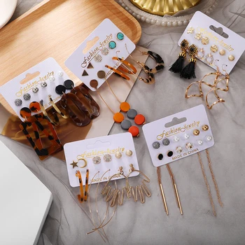 

2020 New Women Earrings Set Acrylic Pearl Earrings For Women Bohemian Leopard Tassel Drop Earrings Brincos Fashion Jewelry
