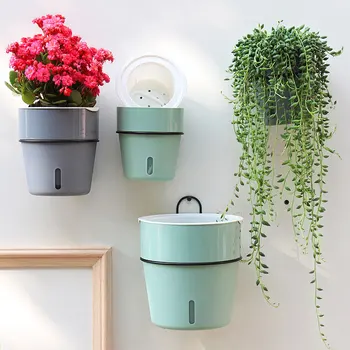 

Plant Pot Cover Indoor Plastic Rattan Flower Cover Round Modern Decor Breathable Planter with Hook and Bracket Accessories