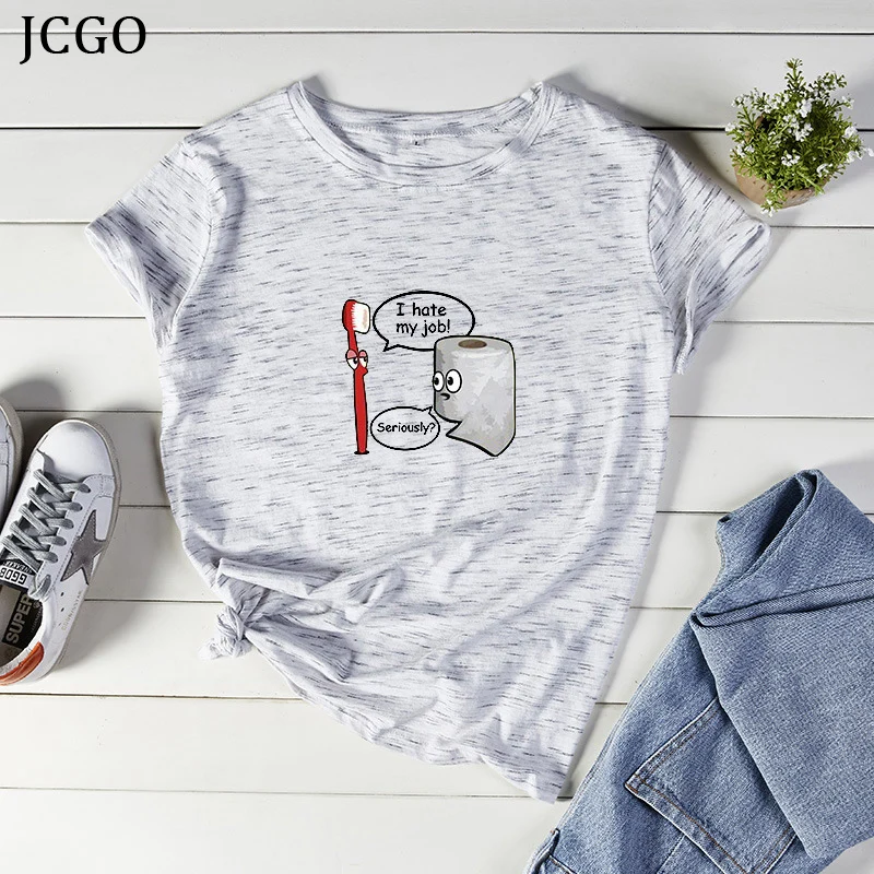 JCGO летняя хлопковая Футболка для женщин большие размеры 5XL Забавные футболки с