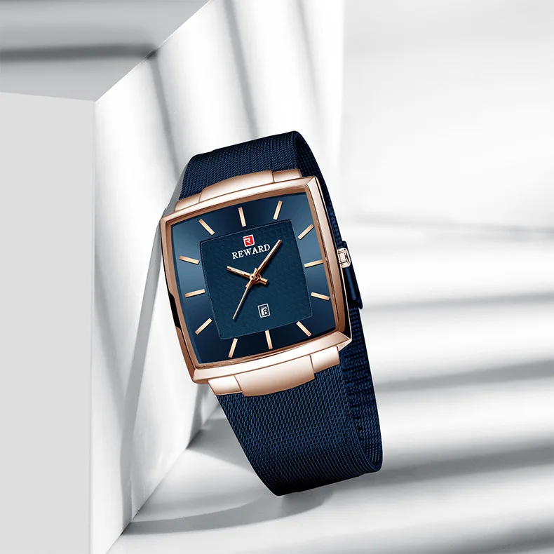 Награда Для мужчин часы от топ бренда Водонепроницаемый тонкая сетка в стиле милитари наручные часы Для мужчин кварцевые спортивные Бизнес квадратные часы Relogio Masculino