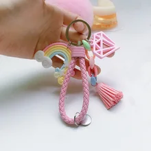 Креативный мультфильм металлический брелок с заплетенной тесьмой милый автомобиль сумка ключ аксессуары с бахромой кулон подарок в настоящее время доступен