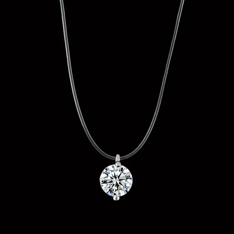Женская прозрачная леска ожерелье серебро невидимая цепь ожерелье циркон кулон женское колье из горного хрусталя ожерелье - Окраска металла: Zicon