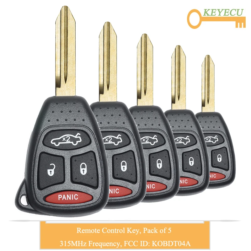 KEYECU 5 шт. пульт дистанционного управления автомобильный ключ для Dodge Chrysler Jeep Dakota Durango зарядное устройство 300 Aspen Grand Cherokee Fob 315 MHz-KOBDT04A