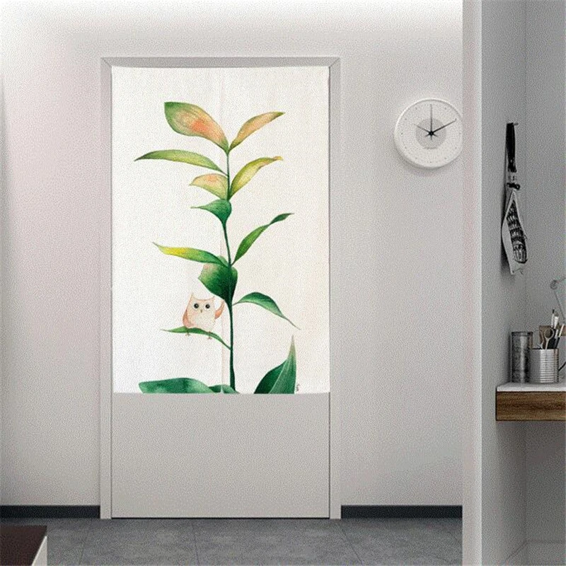 Modern occlusion partition linen curtains for door living room bedroom bathroom decoration plant print curtains+tube window