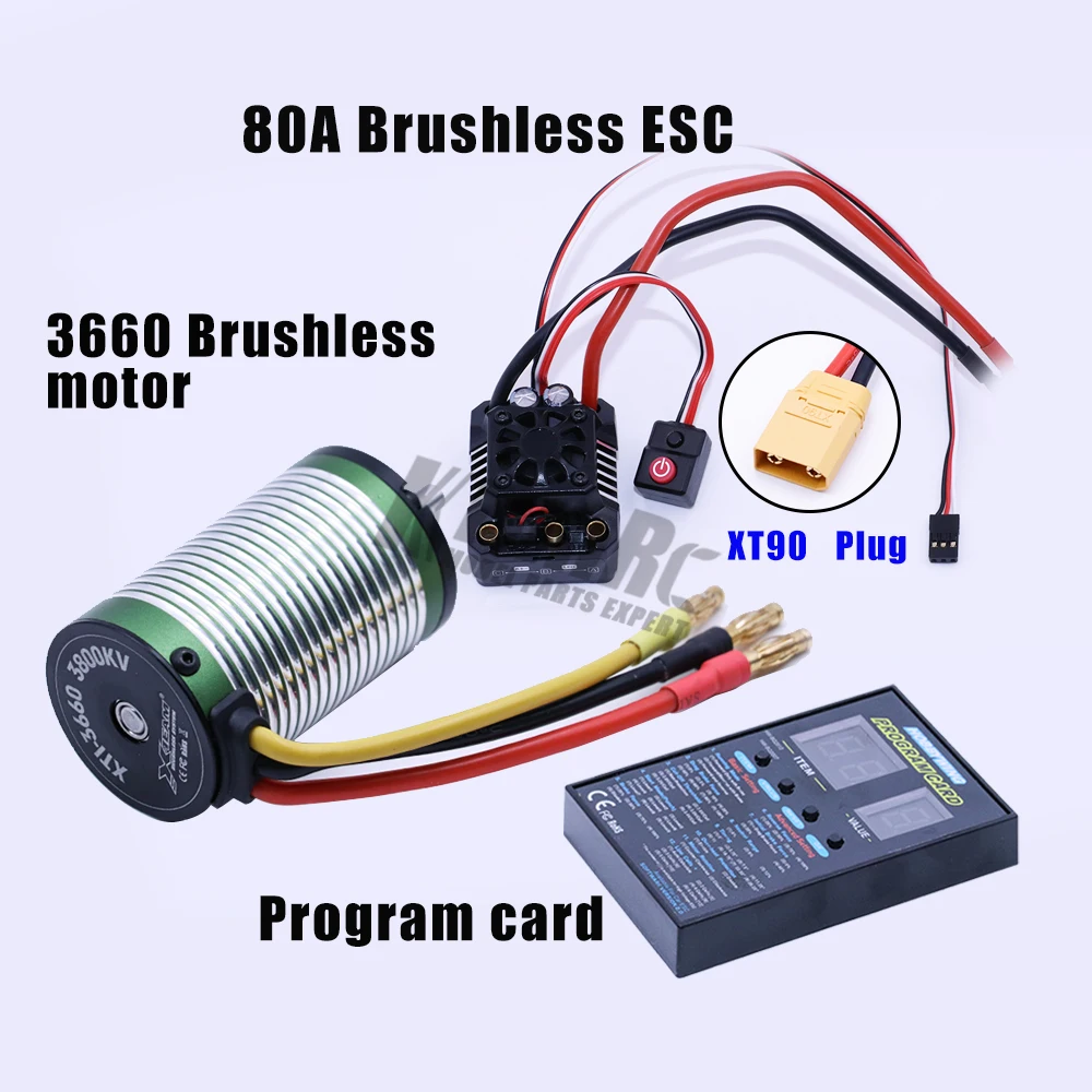 1 шт. MAX10 SCT RTR 80A бесщеточный ESC+ X-TEAM 3660 3800KV набор бессенсорных моторов+ светодиодный модуль для 1/10 RC автомобилей - Цвет: XT90 plug