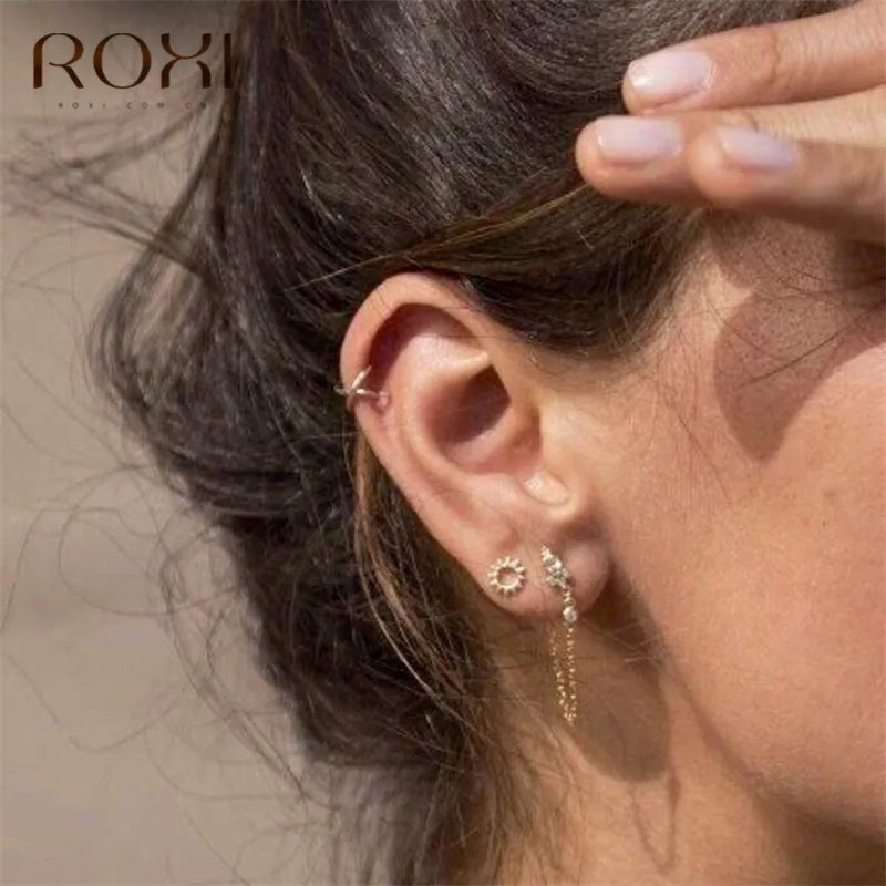 ROXI золотые корейские ювелирные изделия в стиле минимализма подсолнечника круглые серьги-гвоздики для женщин модные аксессуары серьги из стерлингового серебра 925 пробы