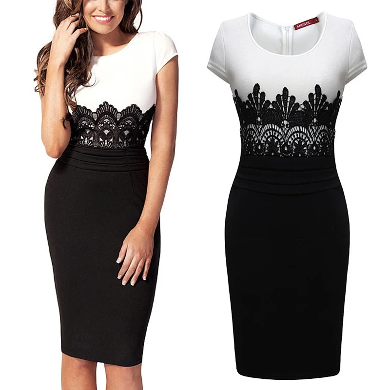 

Vestidos Women OL Pencil Dress Summer Sleeveless Bodycon Midi Dress Ladies Casual Slim Lace Party Dresses Plus Size