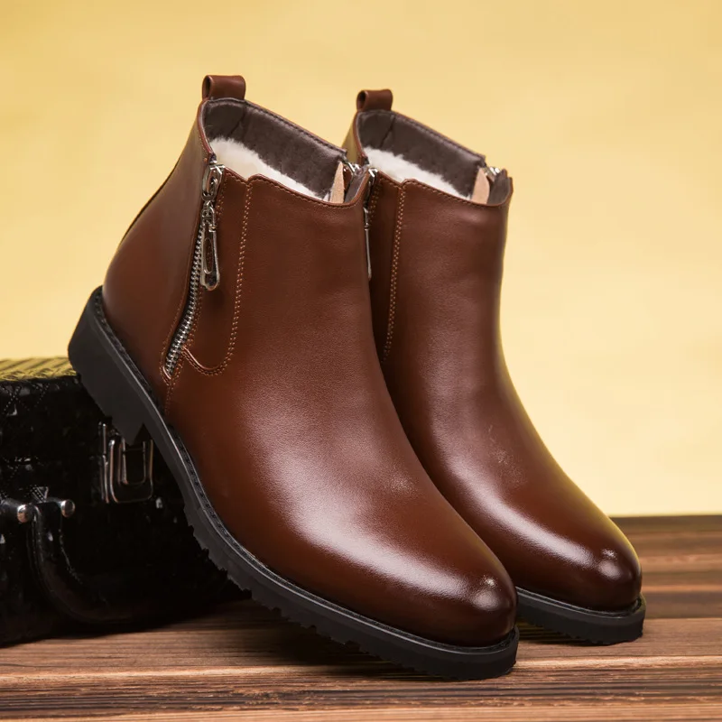 Зимние мужские ботинки теплые зимние ботинки на меху мужские полусапоги в деловом стиле с острым носком и боковой молнией Модная хлопковая обувь из мягкой кожи rtf5