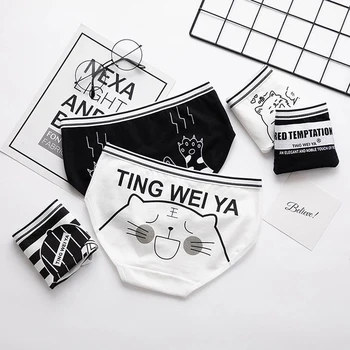 

Cute Cartoon Underwear Kawaii Cat's Simple Underwear Panties Women Black White Girls Cute Cozy Breathable Soft Sexy