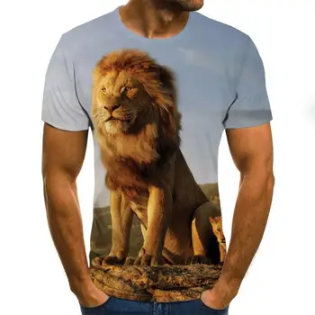 

2020 renkli baskı erkek moda aslan desen o-boyun kazak erkekler 3D t-shirt