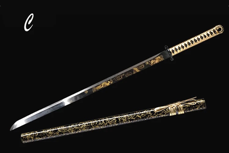 New katana japanese sword handmade forged steel color blade samurai swords cosplay weapon props golden wooden sheath sharp - Цвет: Pattern C