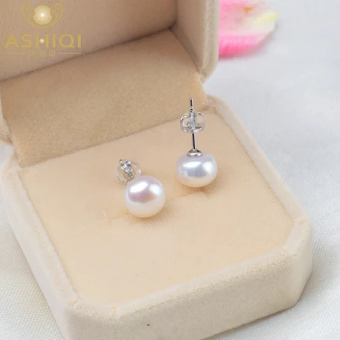 ASHIQINaturalFreshwaterPearlStudEarrings2020TrendyforWomenReal925SterlingSilverJewelryGiftWholesale