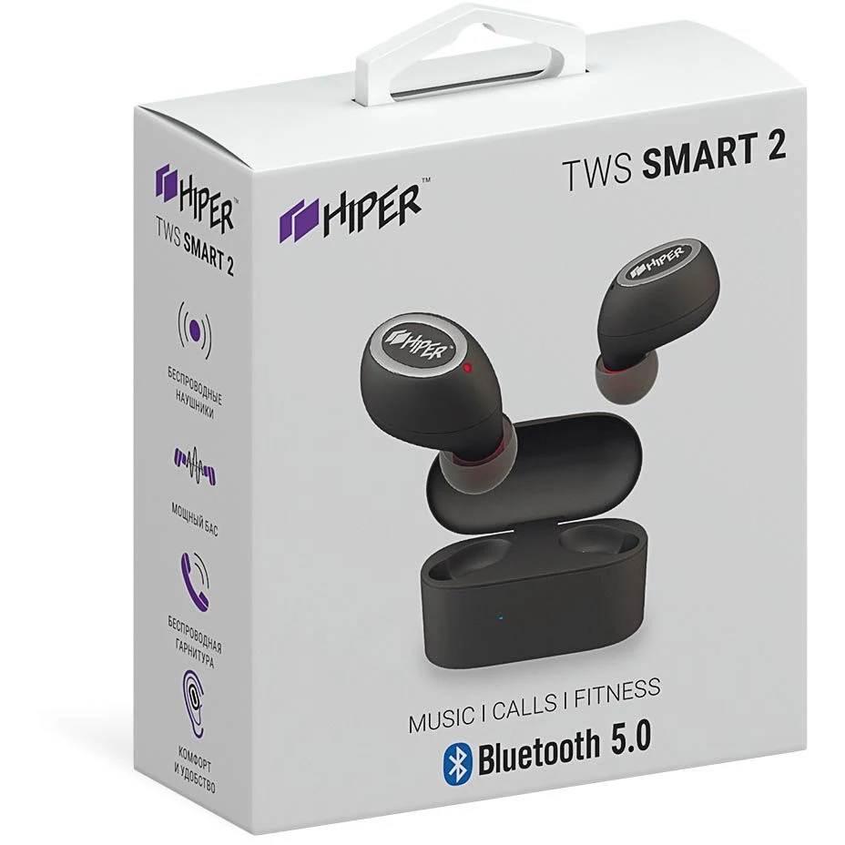Наушники с микрофоном HIPER Smart 2, Bluetooth, вкладыши, черный матовый [htw-s2]