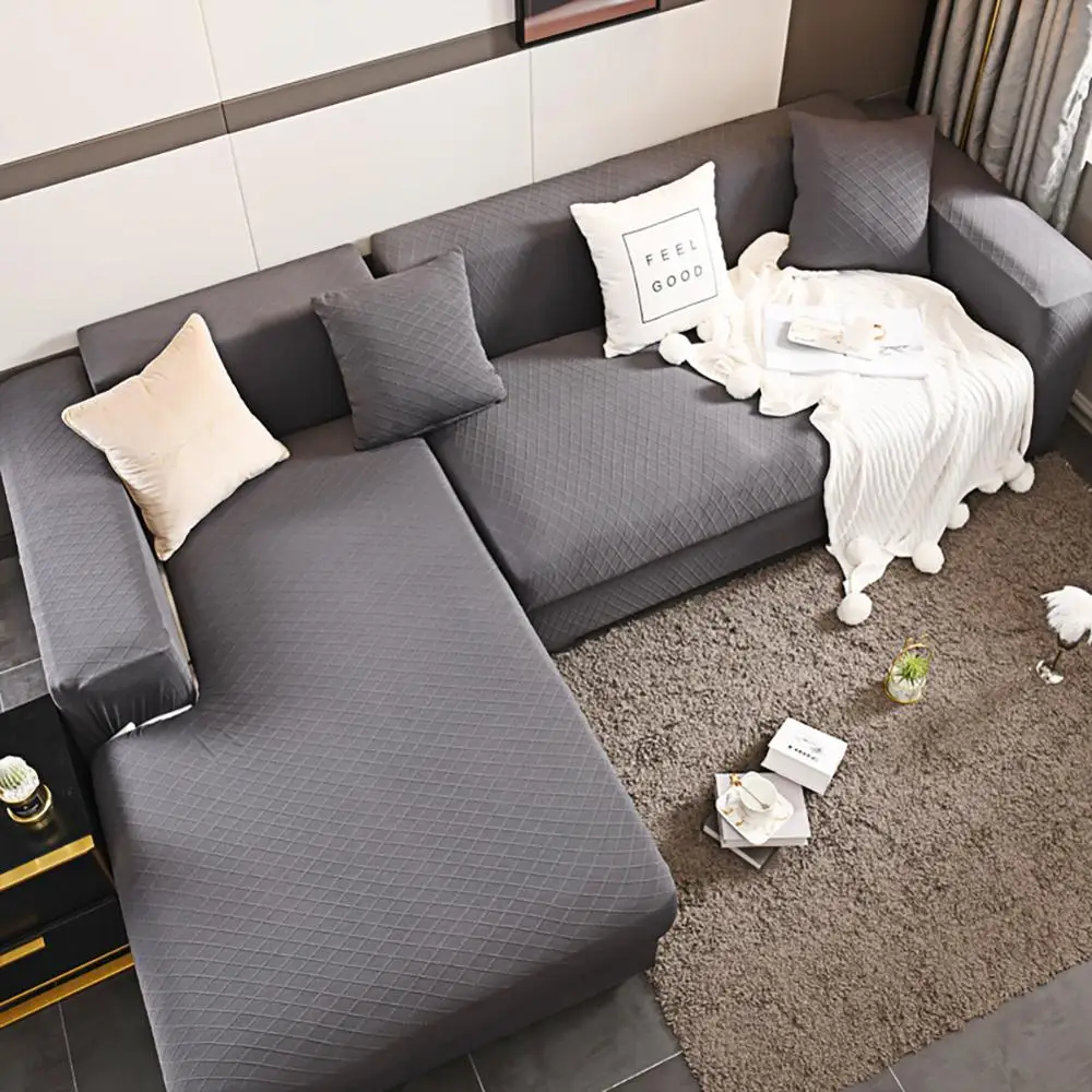 Эластичные Чехлы для дивана для гостиной, чехлы для дивана в форме L, чехлы для дивана для двух и трех диванов - Цвет: Темно-серый