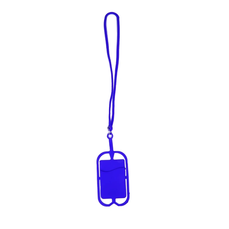 Detachable Silicone Lanyard Cell Phone Case Holder Neck Strap With ID Card Slot 77UA - Цвет: Dark Blue
