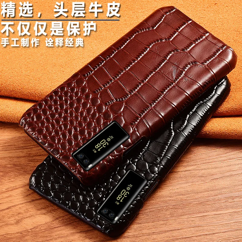 

Top Genuine Cow leather Phone Back Case Cover For Meizu Pro 7 Pro7 Plus Crocodile Grain Case Luxury Cover