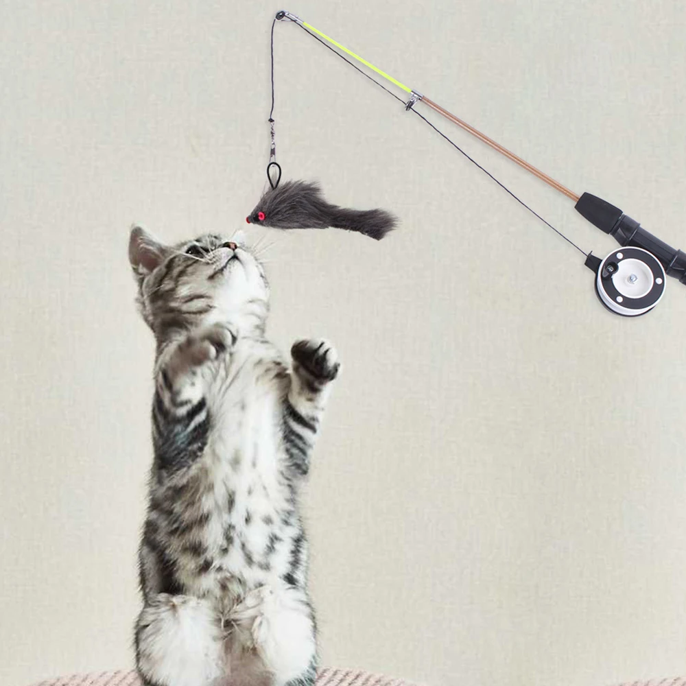 Cat Accessories Interactive Cat Feather Toys Funny Cat Stick Toy Pet  Telescopic Fish-shaped Fishing Rod Retractable Cat Wand Toy for Indoor Cats  Kitten Play Chase Exercise (Random Color) 