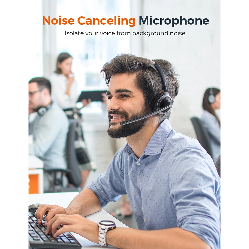 Fone de Ouvido Computador sem Fio com Cancelamento Carregamento para Computador Mpow Bluetooth Ruído Mic Base Portátil Escritório Skype m5 Pro V5.0 - Image 2