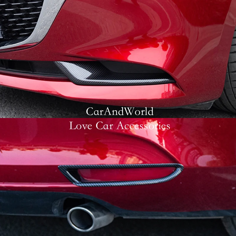 For Mazda 3 M3 Axela 2019 2020 Front Rear Fog Light Lamp Foglight Cover Protection Trims Carbon Fibre Car Exterior Accessories | Автомобили