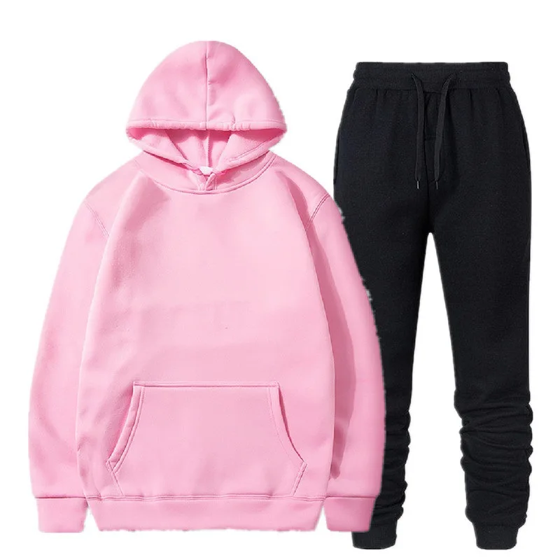 Pink Брендовый комплект из двух предметов, мужские толстовки с капюшоном, спортивная одежда, мужской спортивный костюм с капюшоном, мужские толстовки с капюшоном+ штаны, спортивные костюмы, Прямая поставка - Цвет: Pink