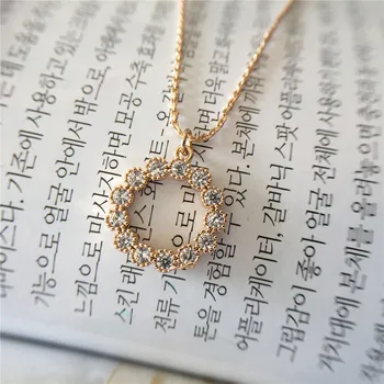 

Delicate Gold Color Plating Clear Zircon Round Circle Pendant Necklace For Women Girl Super Tiny Shiny BlingBling Jewelry Access