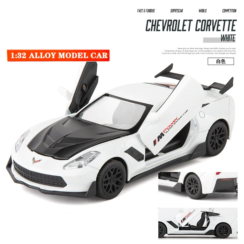 1:32 Corvette Diecasts& Toy vehicles сплав оттягивающийся автомобиль игрушки Модель со звуком и светильник игрушечные машинки для детей Подарки - Цвет: No Original Box