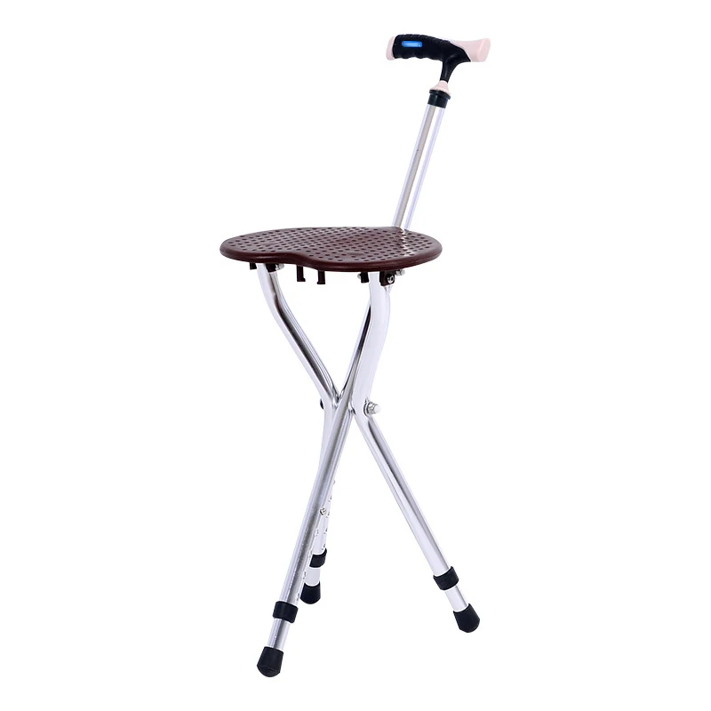 

Adjustable Foldable Cane Chair Stool Seat Portable Crutch Elderly Care Walking Cane Stick Chair Three Legs 2021 New