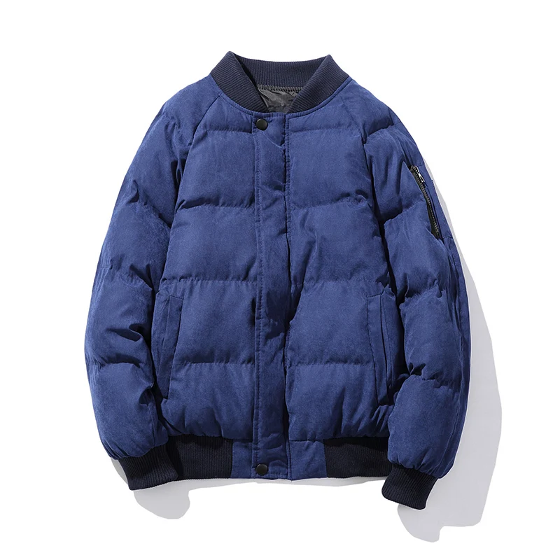 

2020 new baseball collar cotton Liner men's winter jacket with fat plus large size trend loose Chinese Style Striped Black Blue