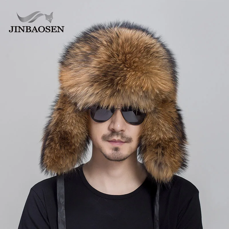 JINBAOSEN шапки из натурального Лисьего меха для мужчин енота Lei Feng русские зимние