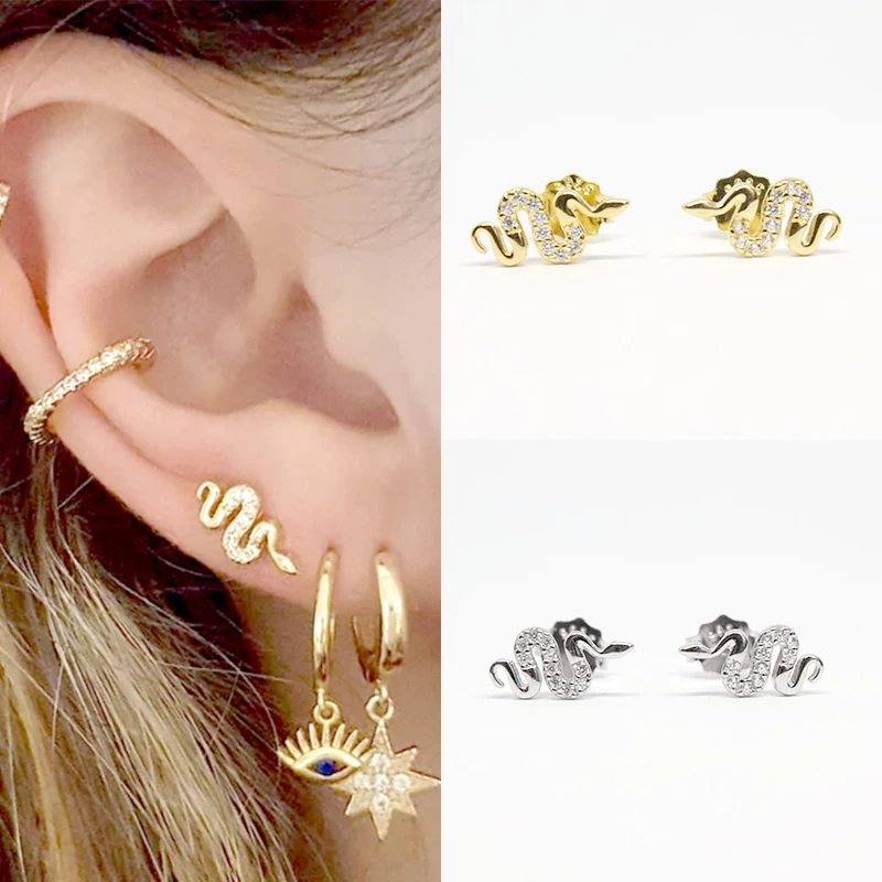 Женская серьга со змеями в стиле панк, 925 пробы, серебряные серьги-гвоздики с подвеской в виде змеи для женщин A30