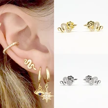 Женская серьга со змеями в стиле панк, 925 пробы, серебряные серьги-гвоздики с подвеской в виде змеи для женщин A30