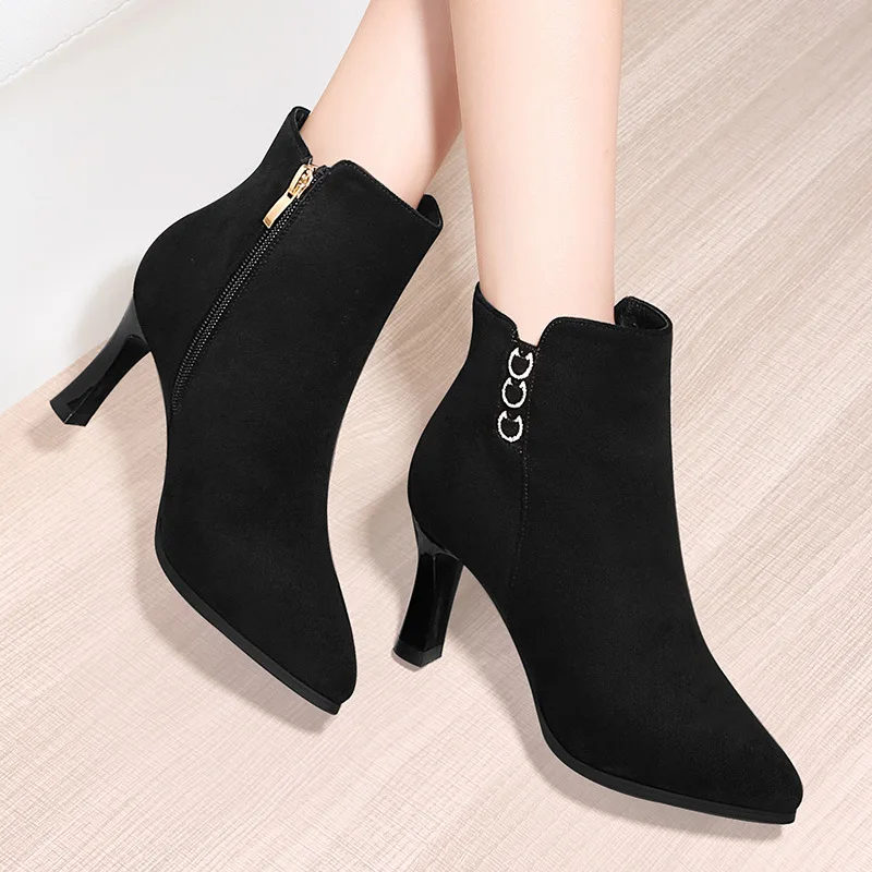 

Thin Heeled High Heel Shoes Pointed-Toe Ankle Boots 2019 New Style Spring And Autumn Versatile Winter WOMEN'S Shoes Online Celeb