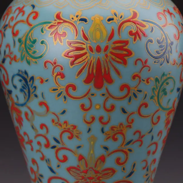 Qing Dynasty Yongzheng Blue Glaze Enamel Precious Phase Pattern Fishtail Vase Ceramic Decoration  Antique Flower Vase 4