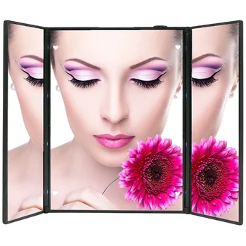 

Three Fold Makeup Mirror with LED Lights Folding Cosmetic Mirrors for Travel Bathroom Tabletop Dropshipping WJ10288