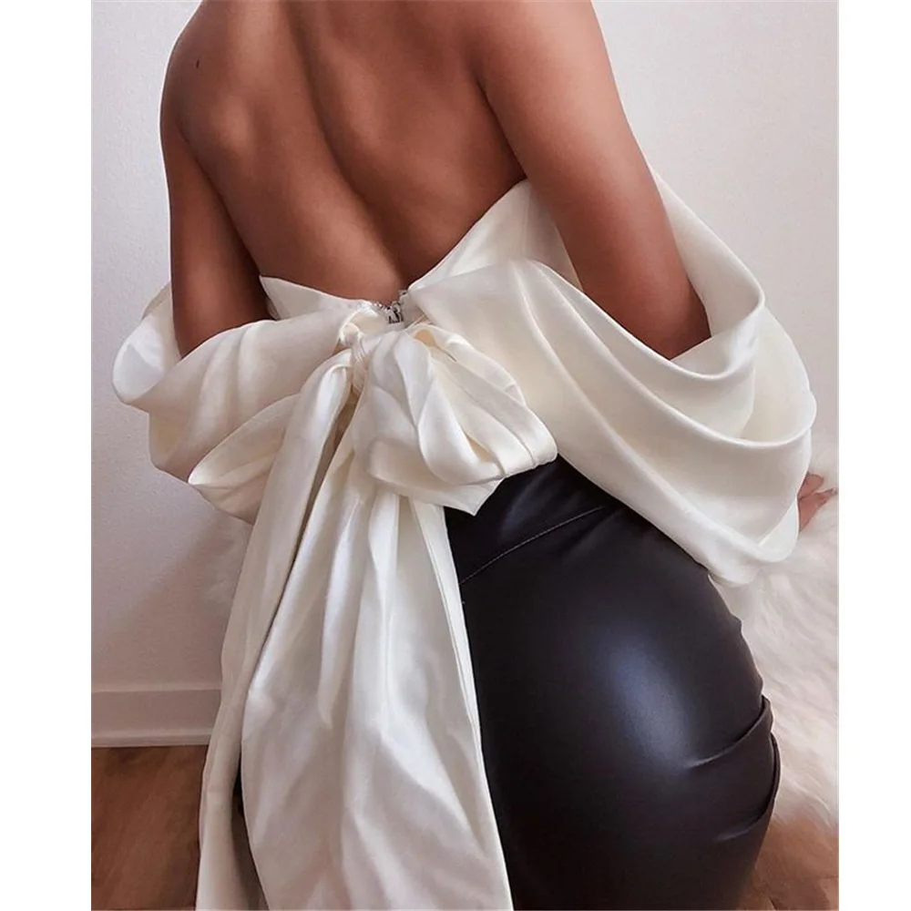 Сексуальные Белые блузы с открытыми плечами Mujer de Moda с глубоким v-образным вырезом и длинным рукавом, однотонные Женские топы и блузки с открытой спиной, вечерние Клубные Топы
