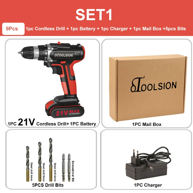 SET1 (1 pc battery) 25+ 1 Toque электрическая дрель беспроводная дрель мини аккумуляторная отвертка электроинструменты Электрическая аккумуляторная дрель 21 в+ аксессуары для дрели - Цвет: SET1 (1 pc battery)