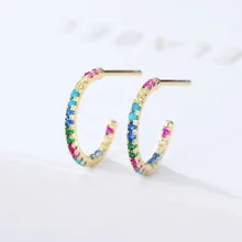 Fine 925 steling silver inlay Gold colorful micro pave cz zircon C shape Stud earrings for women jewelry girl christmas gift Fine 925 steling silver inlay Gold colorful micro pave cz zircon C shape Stud earrings for women jewelry girl christmas gift