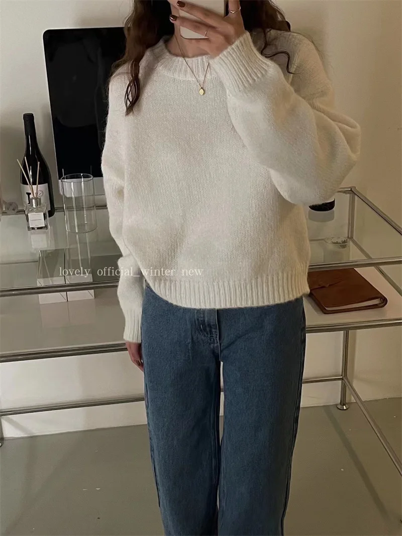 Lovely Sweater Women's Loose Pullover Winter 2021 Korean Version Lazy Wind Round Neck Foreign Style Aging Top | Женская одежда