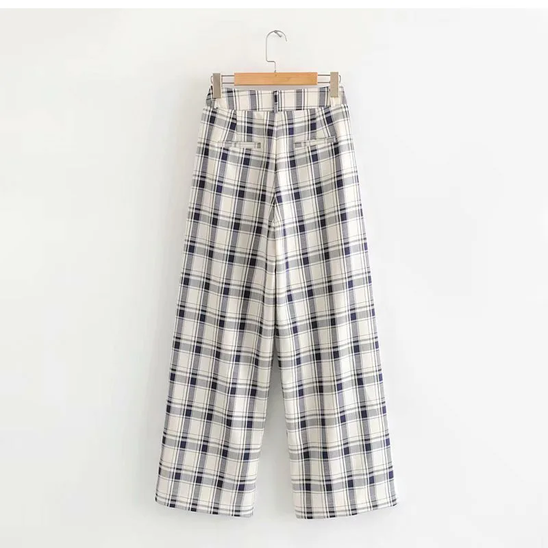 

Summer WOMEN'S Dress New Style Simple Fashion Plaid Loose-Fit High-waisted Straight-Leg Trousers Versatile Slimming Casual Pants