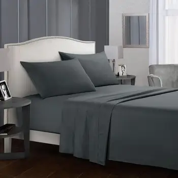 

25Gray Full Queen King Bed sheets Bed Linens Solid color Flat Sheet+Fitted Sheet+Pillowcase Bedding Set