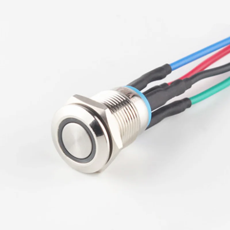 1pcs 12mm Metal Push Button Switch Flat Head Ring LOGO 3-220V Self-locking Latching Waterproof Car Auto Eng