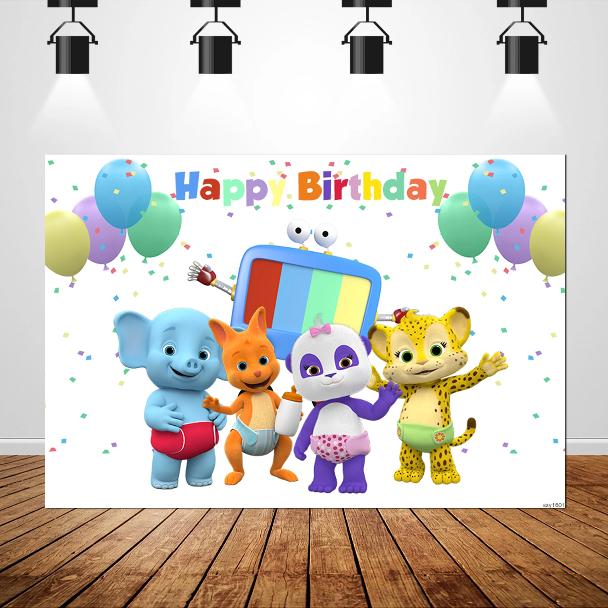 

Sxy1601 Word Party Newborn Birthday Backrops Custom Colorful Balloons Animals fondo fotografico Photo Background Banner 7x5ft