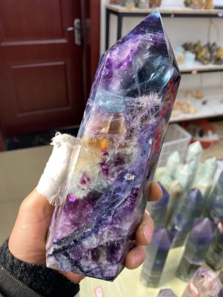 Natural Large Colored Fluorite Crystal Point Natural Crystal Wand Healing