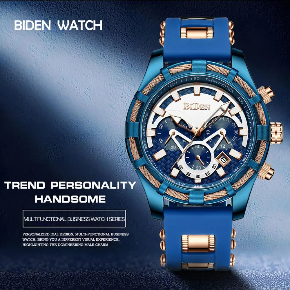 BIDEN Men's Fashion Analog Wristwatch Rubber Watch Band Minimalism Style Chronograph Watch BIDEN Men's Fashion Analog Wristwatch Rubber Watch Band Minimalism Style Chronograph Watch