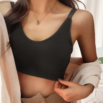 

UMKA Women Tank Crop Top Bra Underwear Seamless Tube Top Back Hollow Lingerie Wire Free Intimates With Removable Padded 2020
