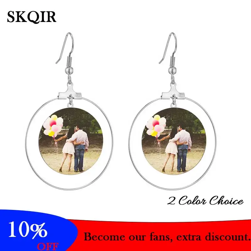 

Korean Cute Photo Earrings Engrave Name Jewelry Custom Coil Hook Picture Earring Wedding Gift for Women Girl Accessories