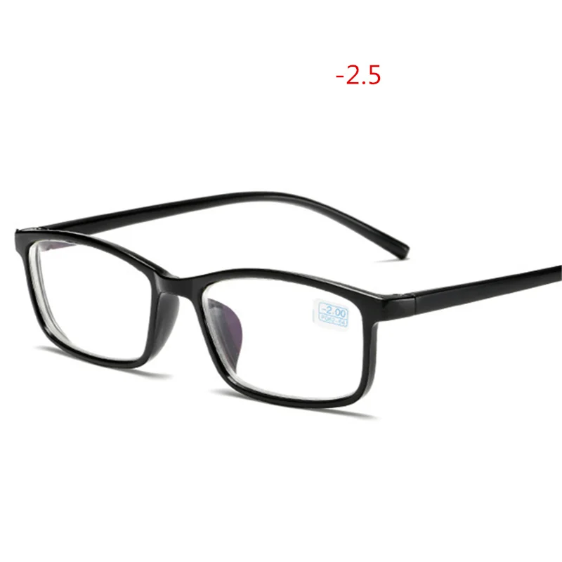YOOSKE синяя пленка готовая близорукость очки женщины мужчины квадратные близорукие очки Studen с градусом-1,0-1,5-2-2,5-3.-3,5-4 - Цвет оправы: black-2.5