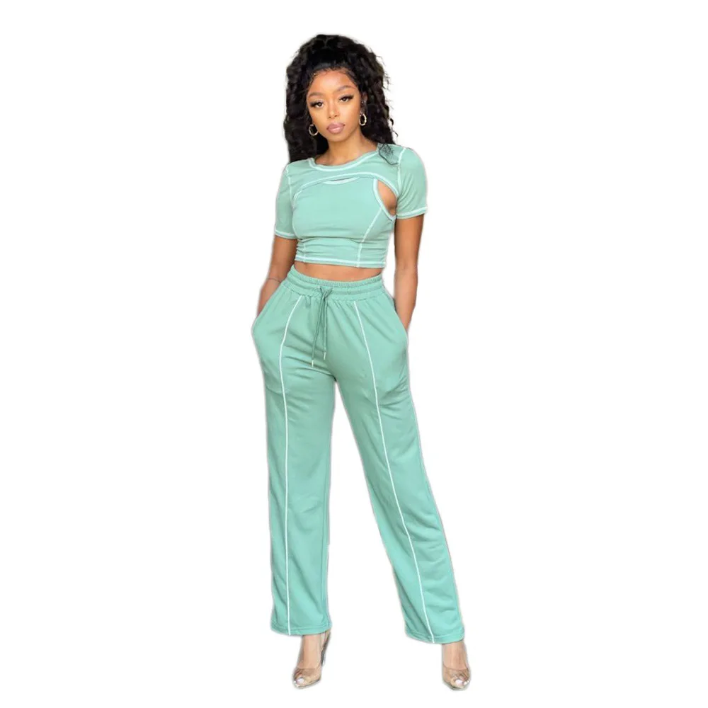 Black 3 Piece Sets Women Outfits Pure Color Casual New Short Sleeve Pants Three-piece Suit Tracksuit Sporty Jogger Matching Set