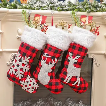 

1pc Christmas Stocking Multicolor Elk Snowflake Deer Xmas Pattern Hanging Ornaments Christmas Tree Decoration Festival Supplies