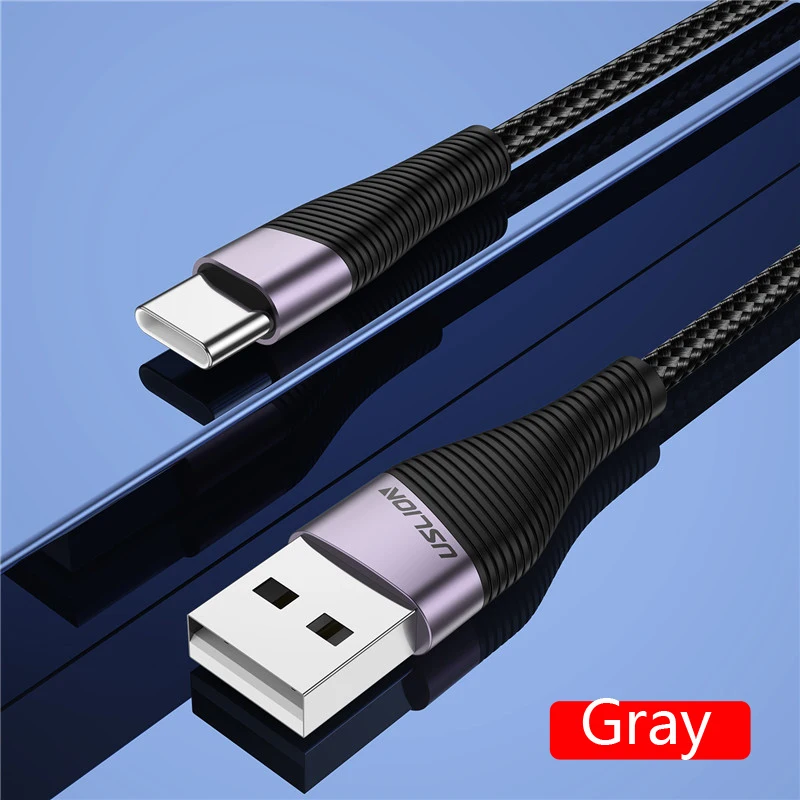 USLION 3A type-C кабель USB для быстрой зарядки samsung S10 S9 S8 A50 Xiaomi Redmi k20 Pro USB-C передачи данных кабель для мобильного телефона type-C - Цвет: Gray
